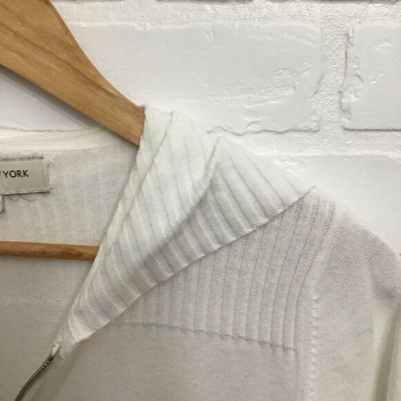Jones New York ecru Knit Hood Cardigan Cream Off White Zipper 100% Cotton Large - Picture 4 of 12